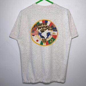 Vintage 2002 00s Davis World Cup Player AYSO Tennis Graphic Tee Shirt Gray Large